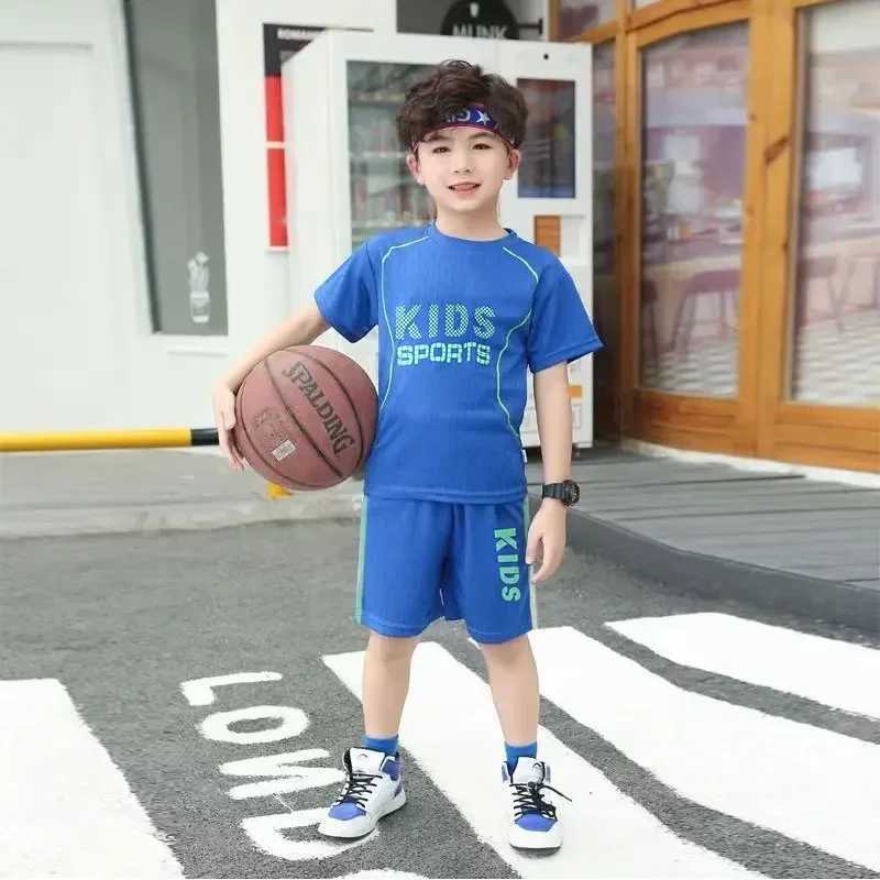 Clothing Sets 2PCS Kids Sports Childrens Sets Quick Drying Sportswear Basketball Clothes Breathable Summer Cloth T-shirt Clothing Boys GirlsY241225K03