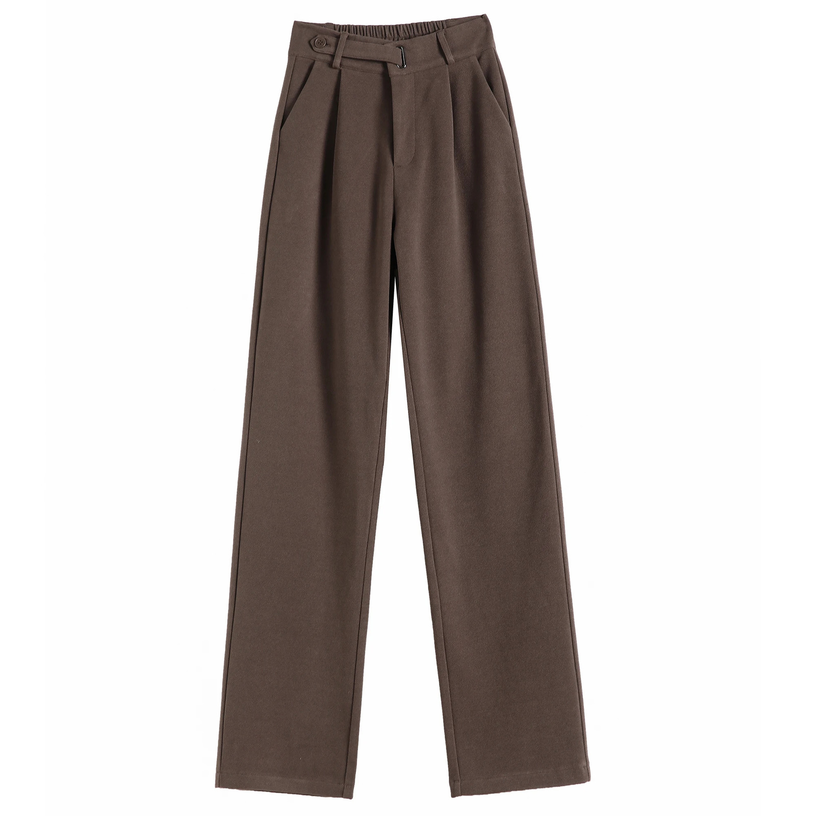 Seoulish Autumn Winter Thicken Woolen Casual Loose Full Length Pants 2023 Button High Waist Chic Wide Leg Trousers Female 241225