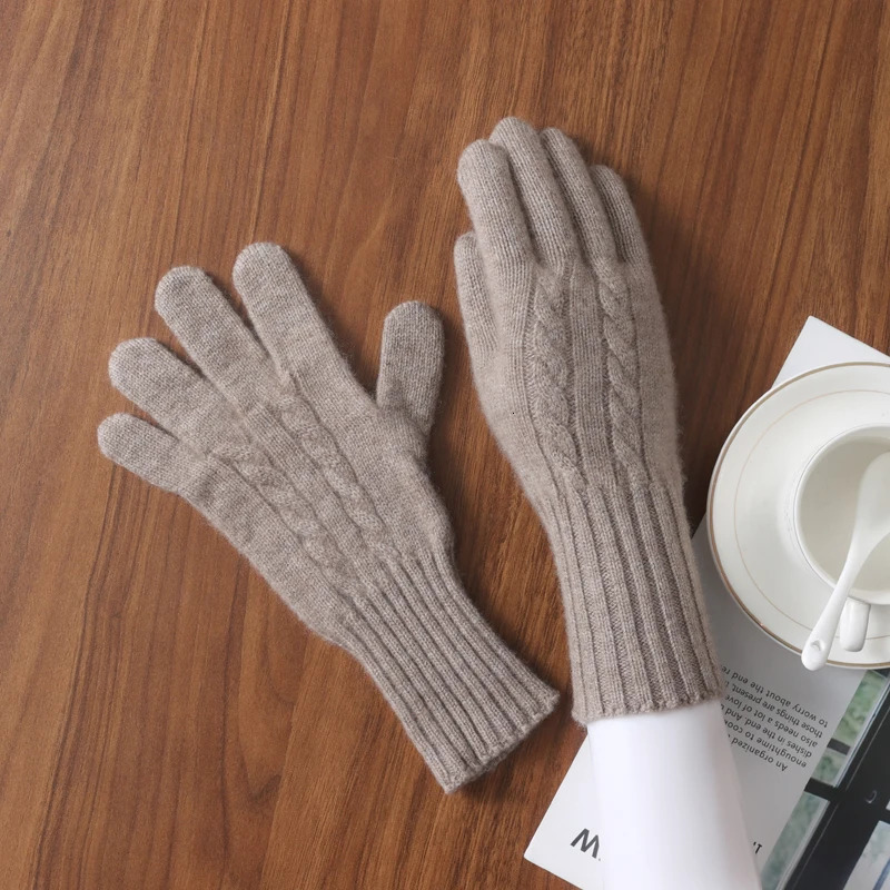 Women Wool Cashmere Gloves Cable Knit Touchscreen Finger Hole Winter Autumn Warm Wrist Length Classic Gloves Female Mitten 241225