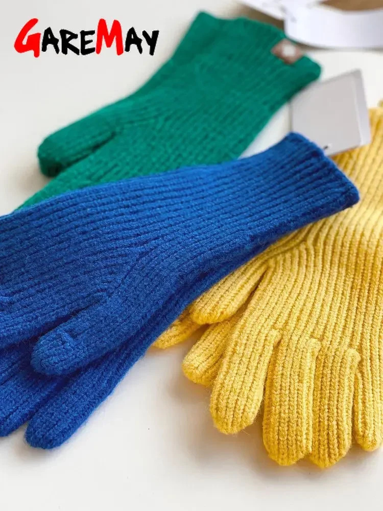 Womens Autumn Winter Gloves Green Elegant Warm Touchscreen Casual Long White Vintage Gloves Knitted Outdoor 2024 241225