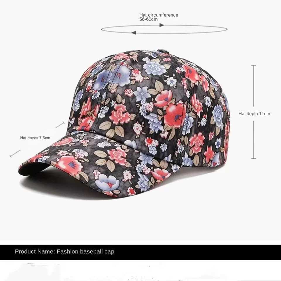 Floral printed cotton baseball cap fashionable adjustable breathable elegant Visors cap casual retro Peaked cap for women W241225