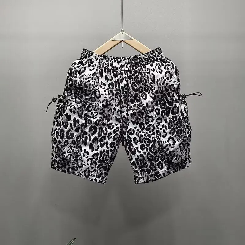 Mens Leopard Print Shorts Sports Short Pants Summer Patchwork Sweatpants High Street Shorts High Quality Quick Drying Shorts 241224