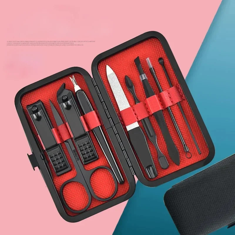 9Pcs Nail Clippers Set with Leather Bag Professional Trimmer Pedicure Care Tools Manicure Set Nail Art Grooming Tools 241225