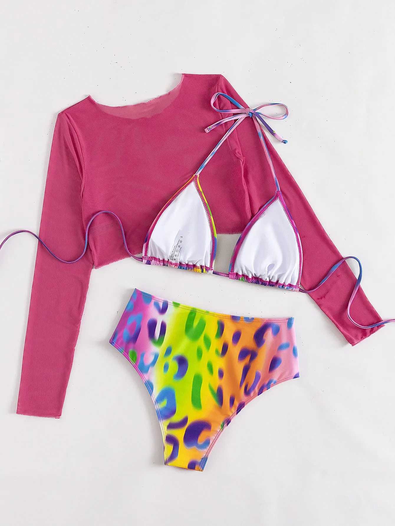 3-piece Leopard High Waist bikini triangle swimsuit top camisole swimsuit womens 2024 swimsuit womens beachwearW241225