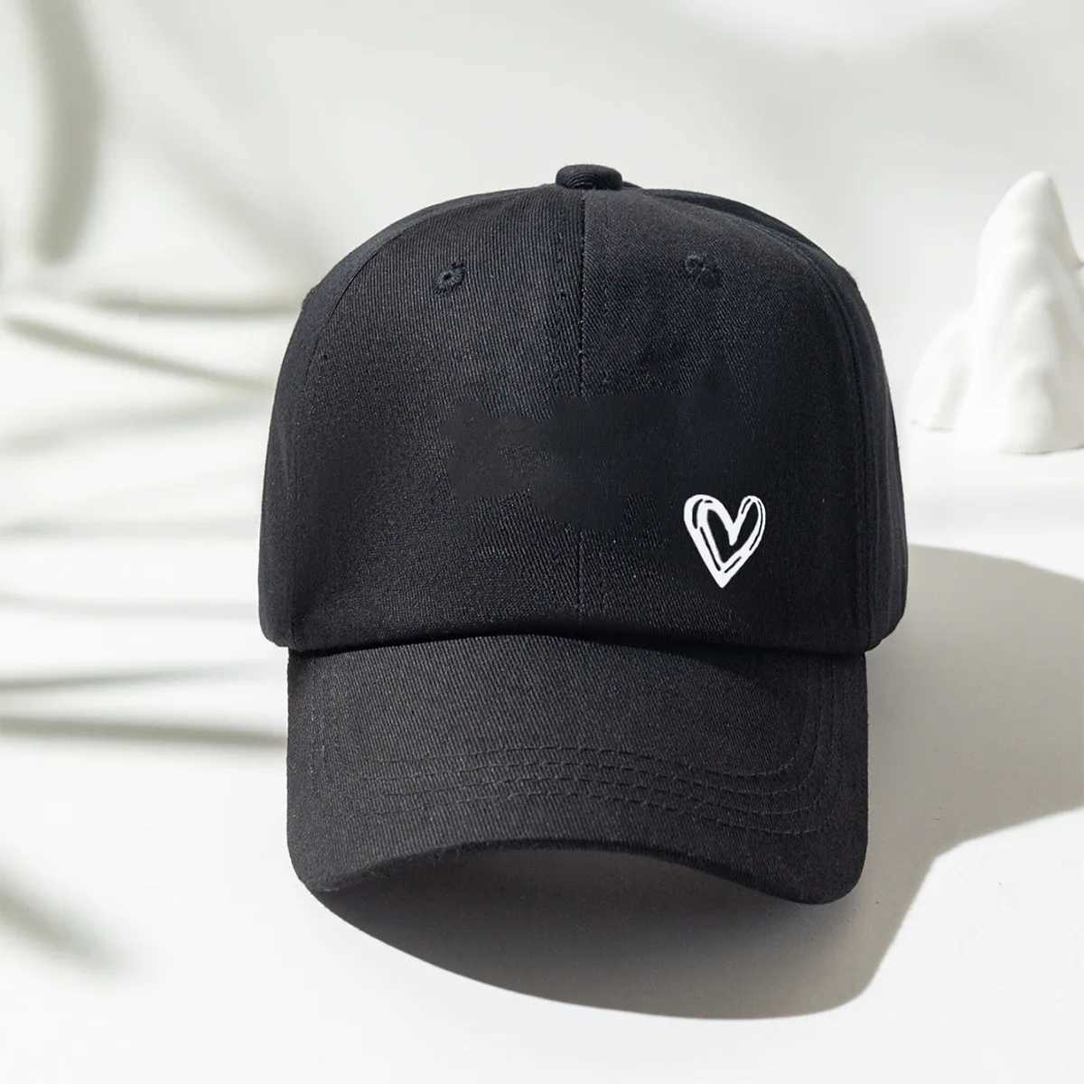 Couple Love Heart Print Baseball Hat Solid Color Cotton Peaked Hat Korean Womens Adjustable Sun Sunshade Hat Couple Love Heart Prin W241225
