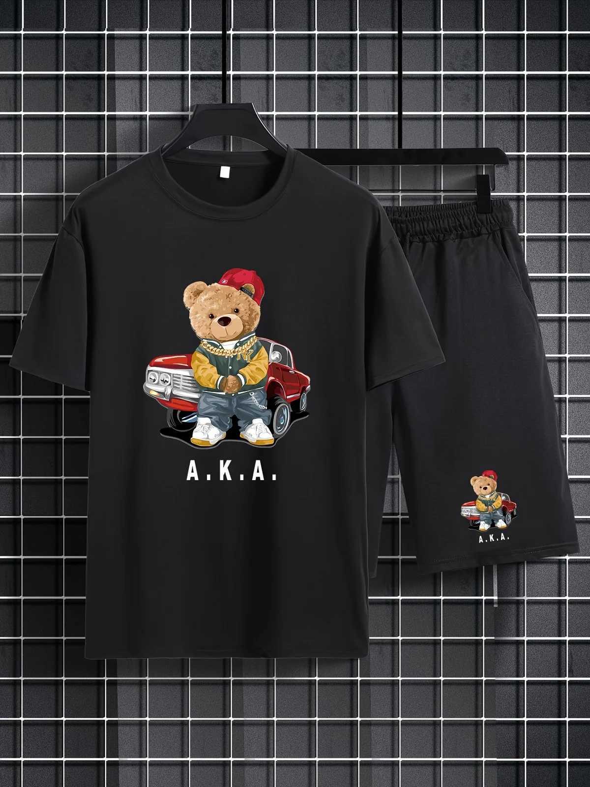 Clothing Sets Summer Baby Clothes Set Children Boys Black Cute Bear Short Sleeve T-shirts and Shorts 2pc Suit Kid Top Buttom Outfit TracksuitsY241225M