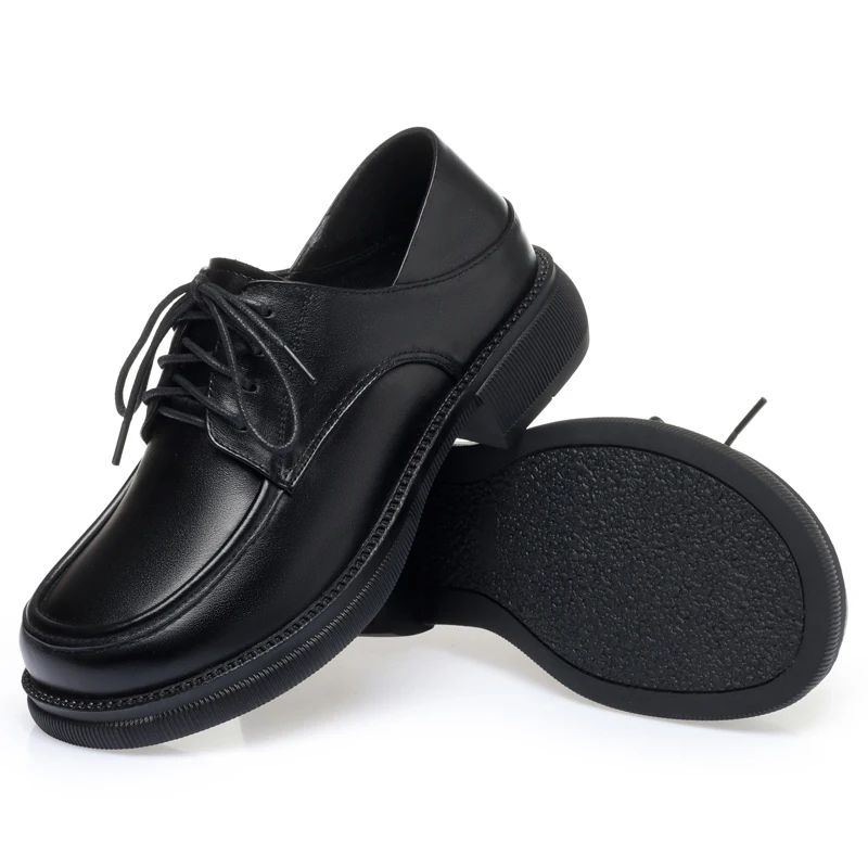 AIYUQI Loafers Women Spring Genuine Leather Fashion Women Large Size Shoes Lace Up Mid Heel Work Shoes Ladies