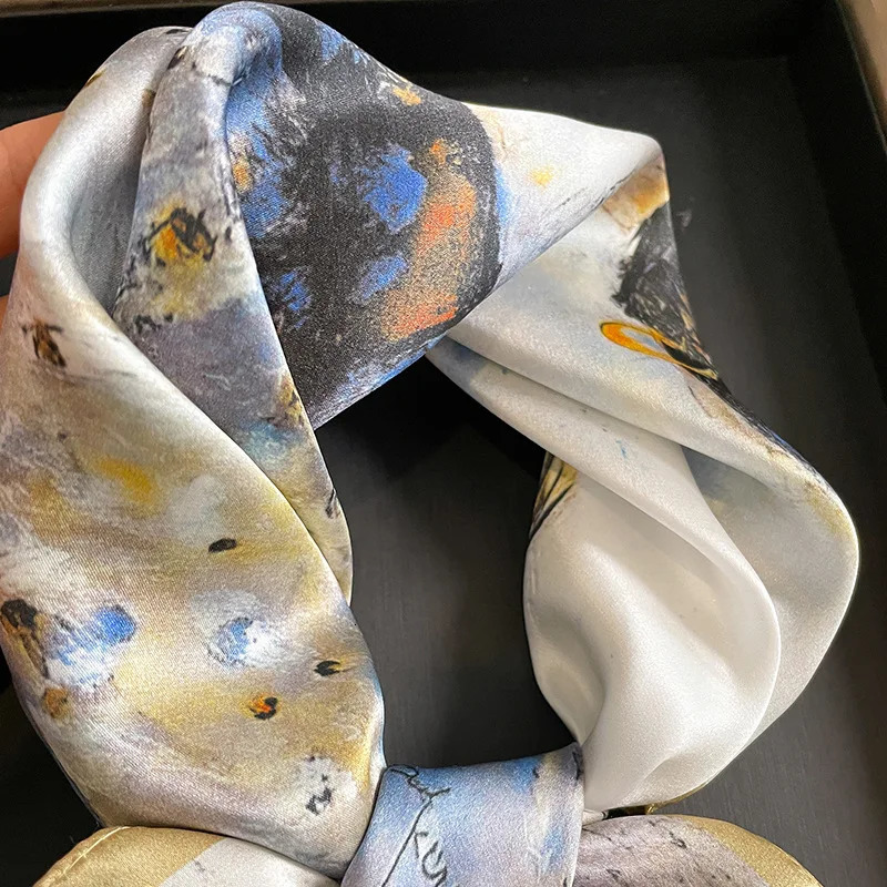 faux Natural Silk Scarf Women Small Square Shawl Hair Ribbon Headband Fashion Neckerchief Bandana 241225