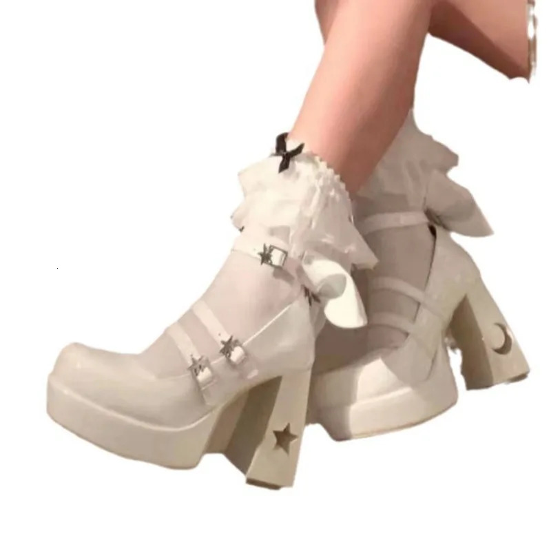 Spring Punk Thick Heel Mary Jane Lolita Shoes Woman Patent Leather Cosplay Shoes Y2k Chunky Platform High Heels Pumps 241225