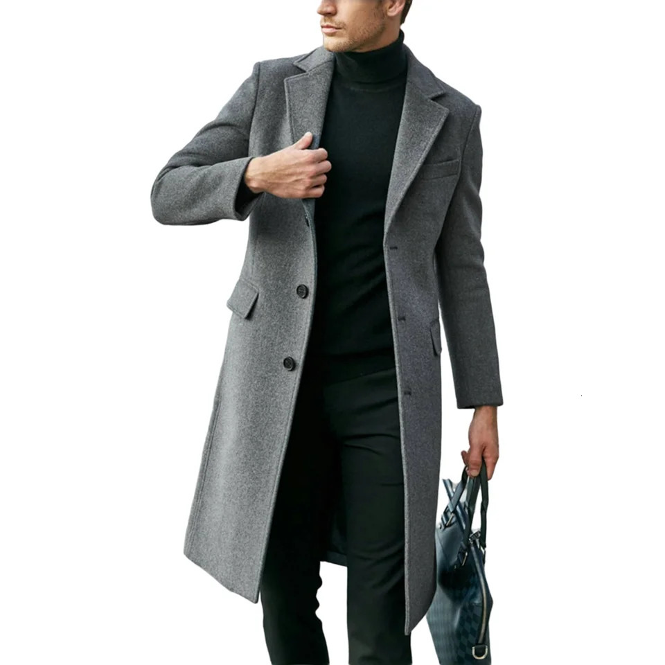 Winter Jakcets Man Long Business Casual Mans Jacket Warm Tweed Coat Lined Single Breasted Male Clothes 241225