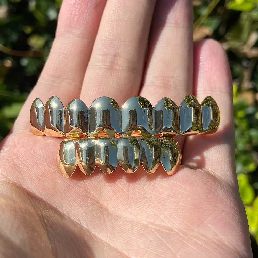 RACHELZ Hip Hop 8/6 Teeth Grillz Gold Silver Black Color Tooth Cs Top Bottom Braces For Women Men Halloween JewelryXJ241225