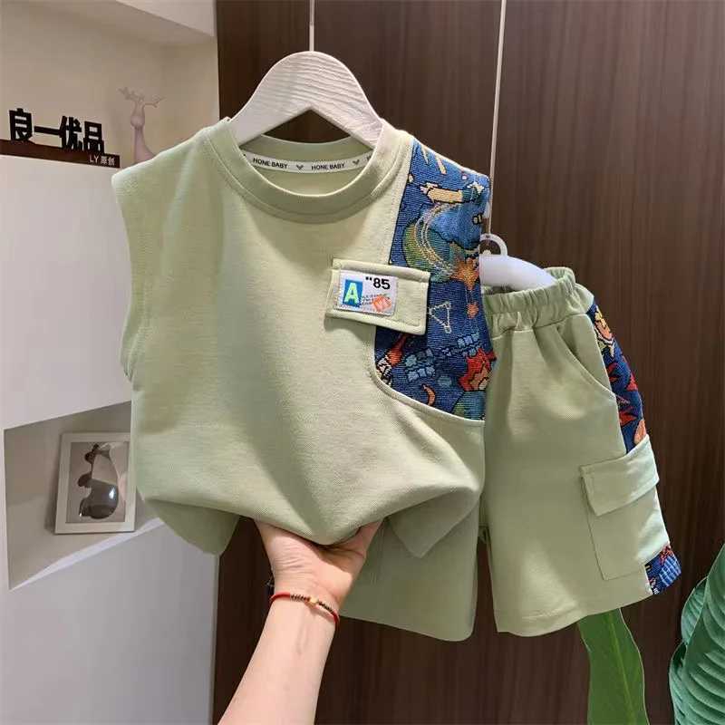 Clothing Sets Fashion sleeveless floral shirt+ket shorts 2-piece summer set New Korea 2024 boutique clothing baby and boy sportswearY241225WNGK