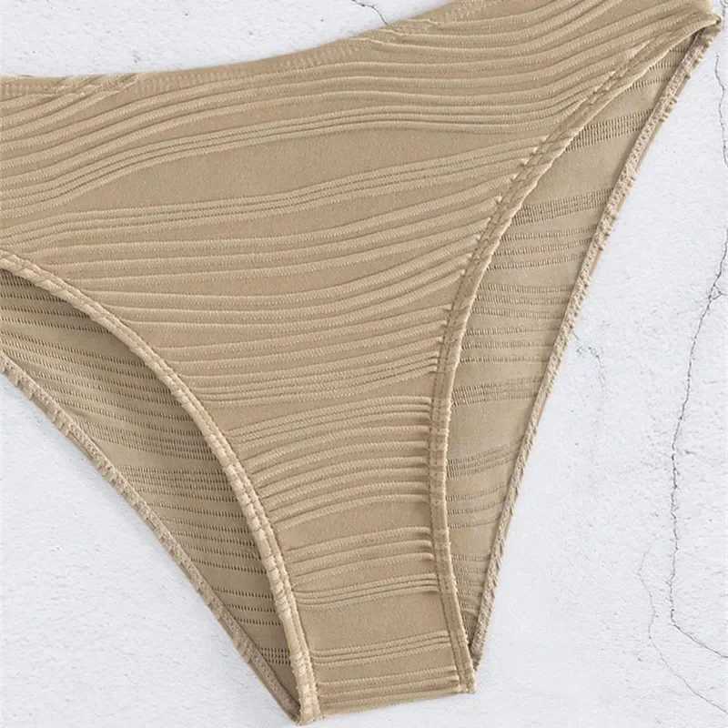 Sexy khaki ribbon swimsuit high waisted bikini set 2024 strapless swimsuit cross bandage Brazilian bikini swimsuitW241225