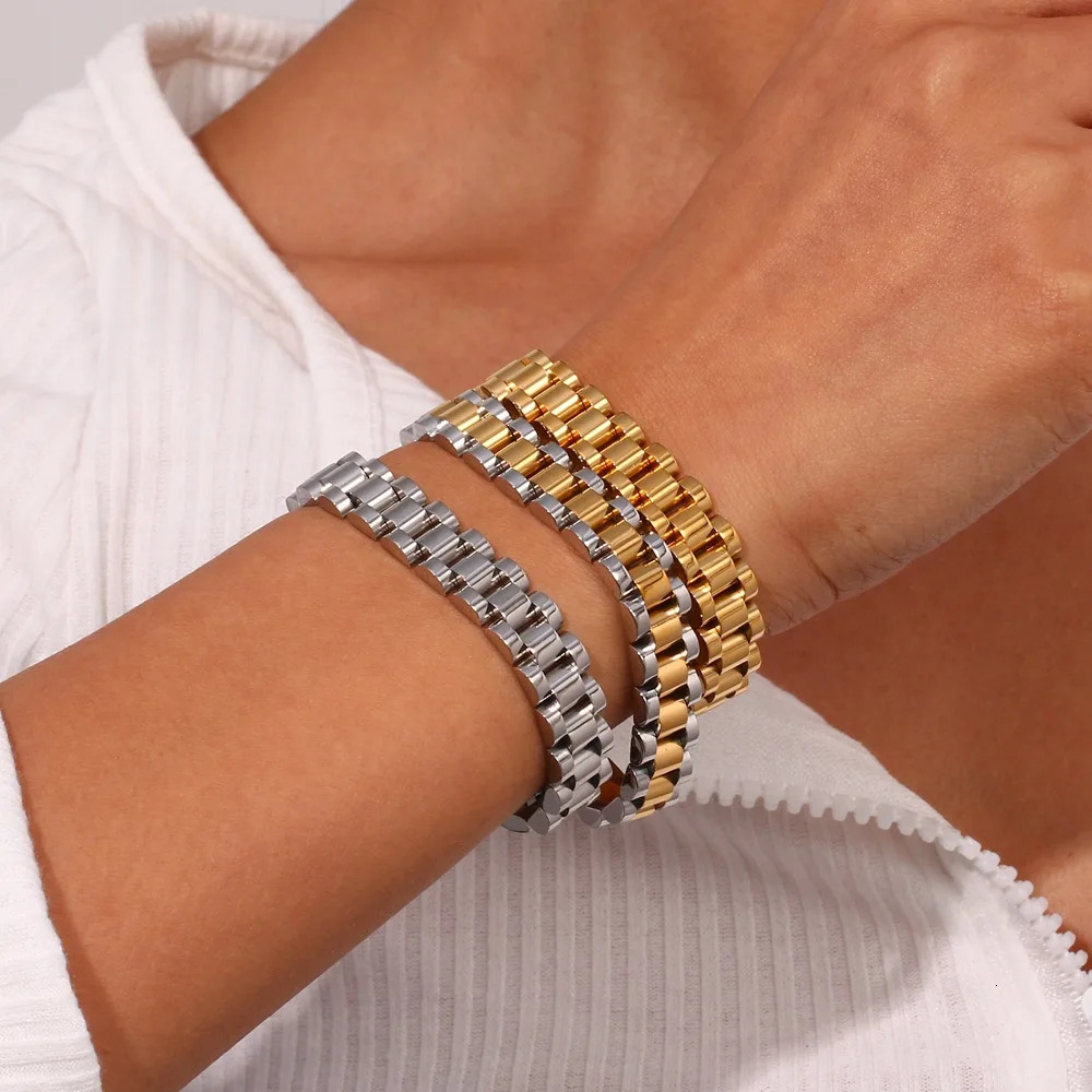 Miniamlist Hip Hop Style Men Bracelet Gold Color Jewelry Streetwear Stainless Steel 316L Watch Band Bracelets For Women 241225