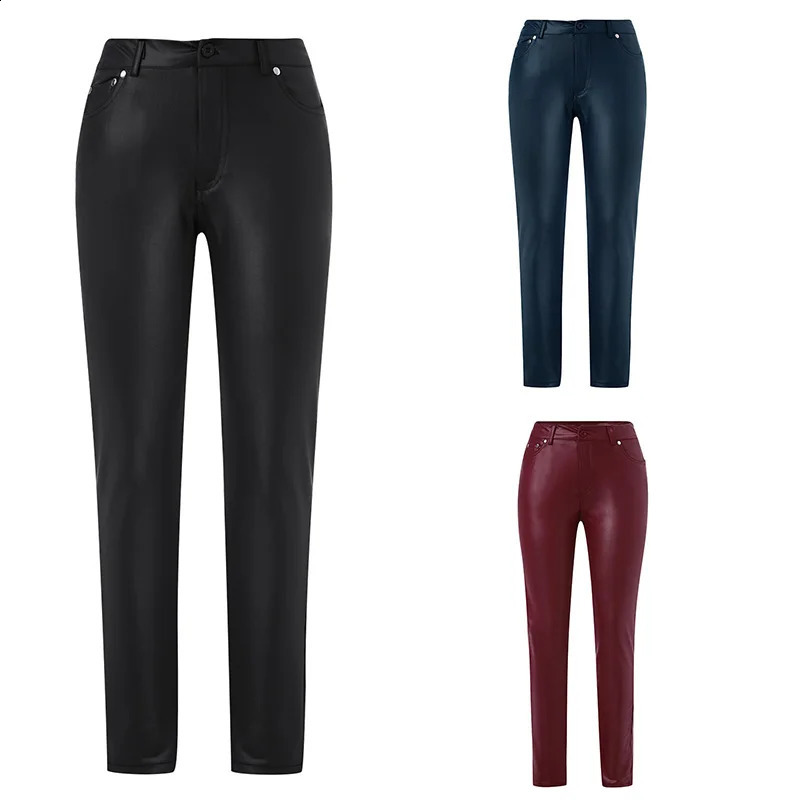 Female Leather Leggings Pants Girl Solid Small Feet Fashion Stretch Trousers Slim Fit Autumn High Waist Casual 241223
