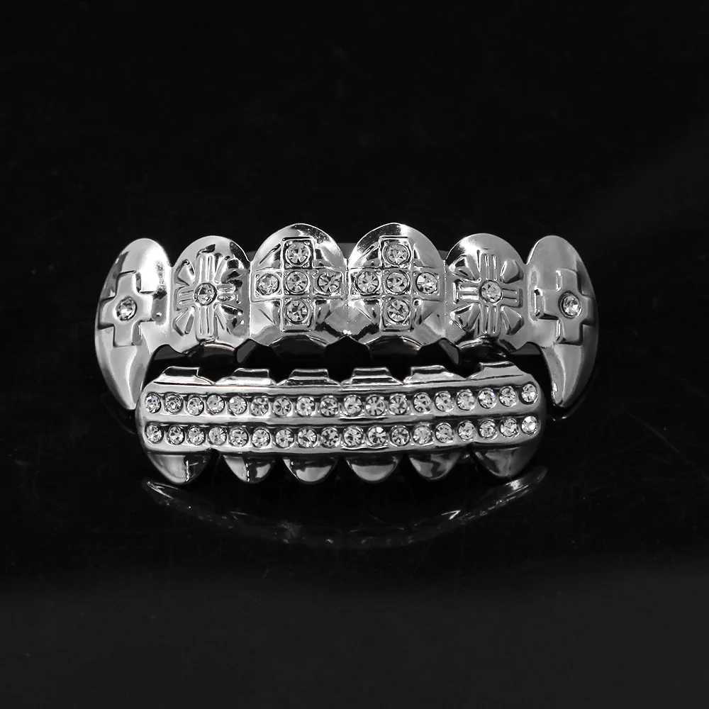 Cross Bling Teeth Grillz Top Bootom Dental Mouth Punk Teeth Cs Cosplay Party Tooth Rper Hip Hop Jewelry TG026XJ241225