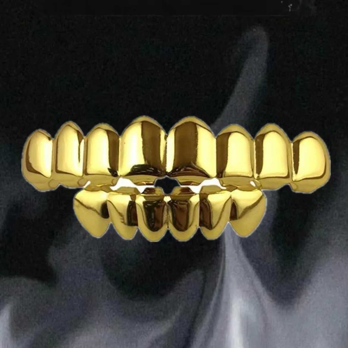 YOUNGX Hip Hop 8/6 Glossy Teeth Grillz Fashion 14K Gold Plated Top Bottom Tooth Cs For Women Men Jewelry GiftXJ241225