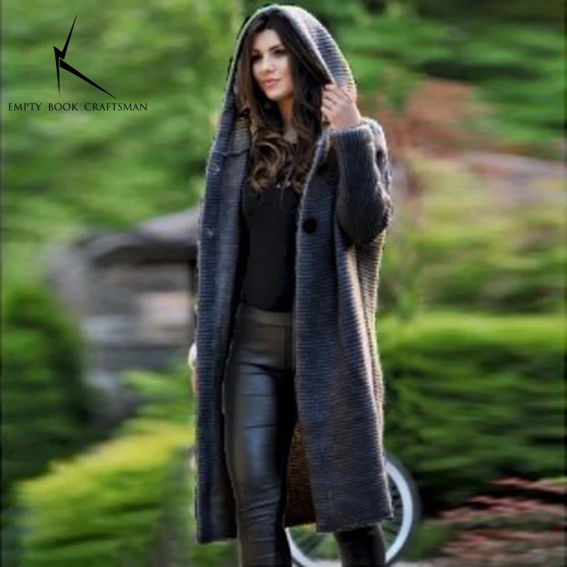 2024 Womens Medium To Long Length Sweater Hooded Cardigan Knitted 241225