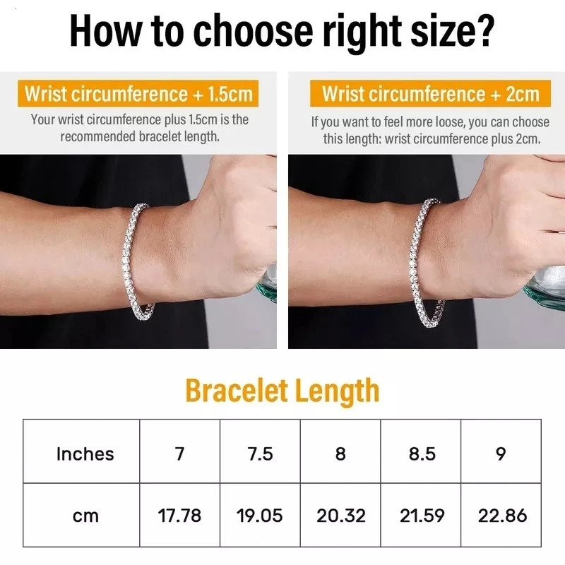 Hip Hop Jewelry3/4/5/6Mm Iced Out 5A Cz Cubic Zirconia Tennis Bracelet Bling Argenteous Color On Hand Bracelets Gift 241225