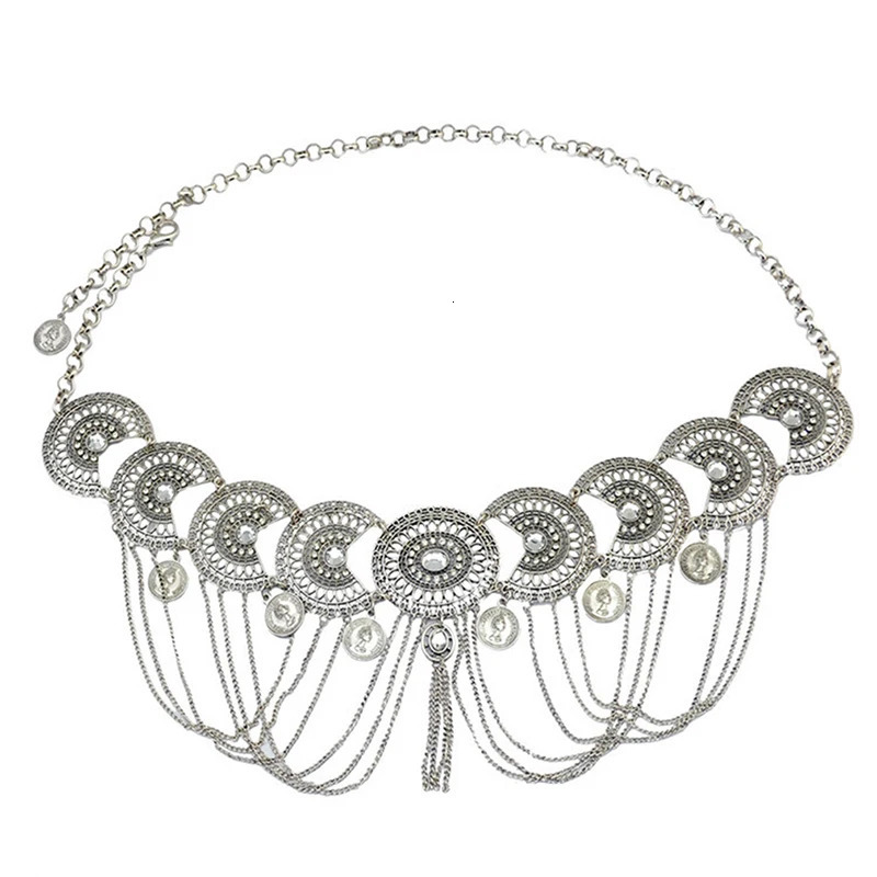 Gypsy Afghan Coin Ethnic Waist Belly Chains Hollow Moon Crystal Flower Long Tassel Moroccan Belts Indian Sexy Body Chain Jewelry 241225