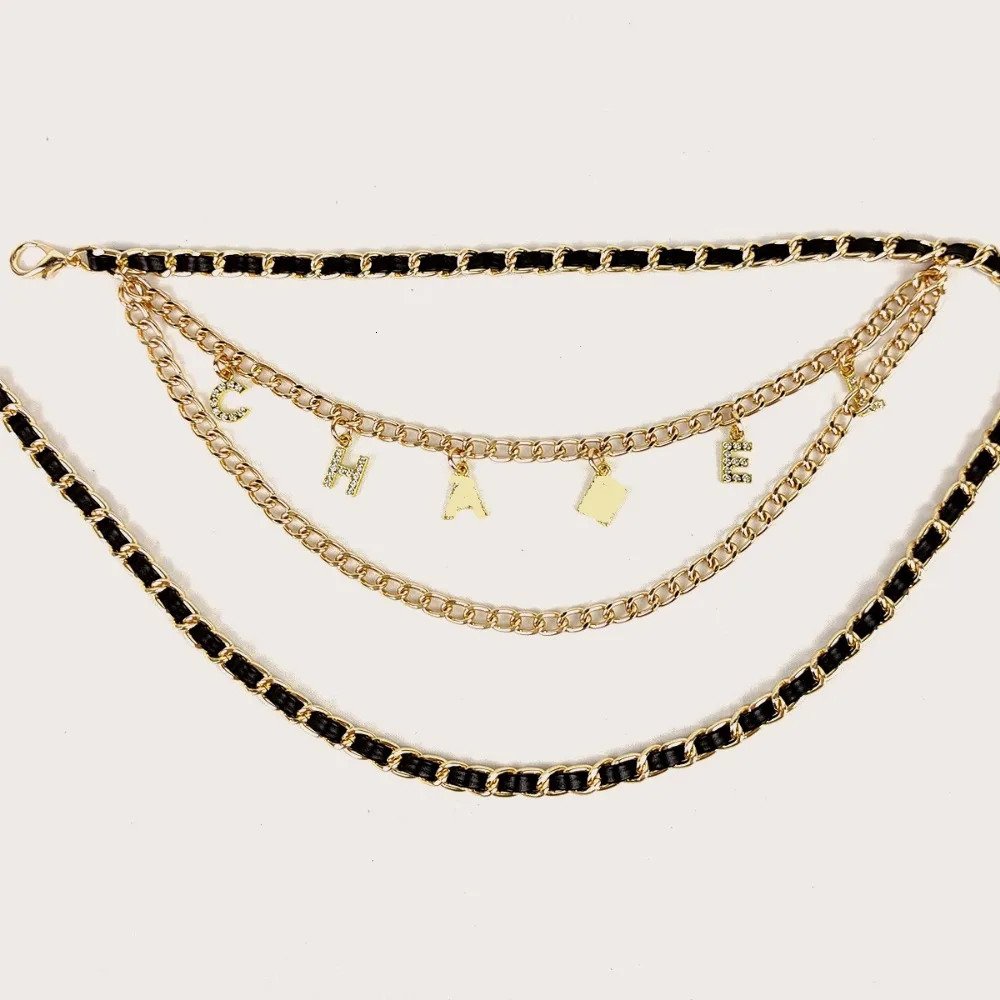 Three layer waist chain letter thin belt paired with skirt metal European and American chain ins style small belt 241220