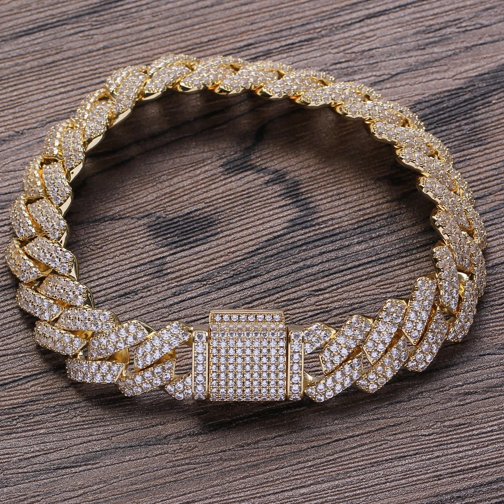 13mm 7inch 8inch Brass Iced Out Bling Chain Bracelet for men Jewelry Brass CZ Cuban Bracelet hip hop BB004 241225