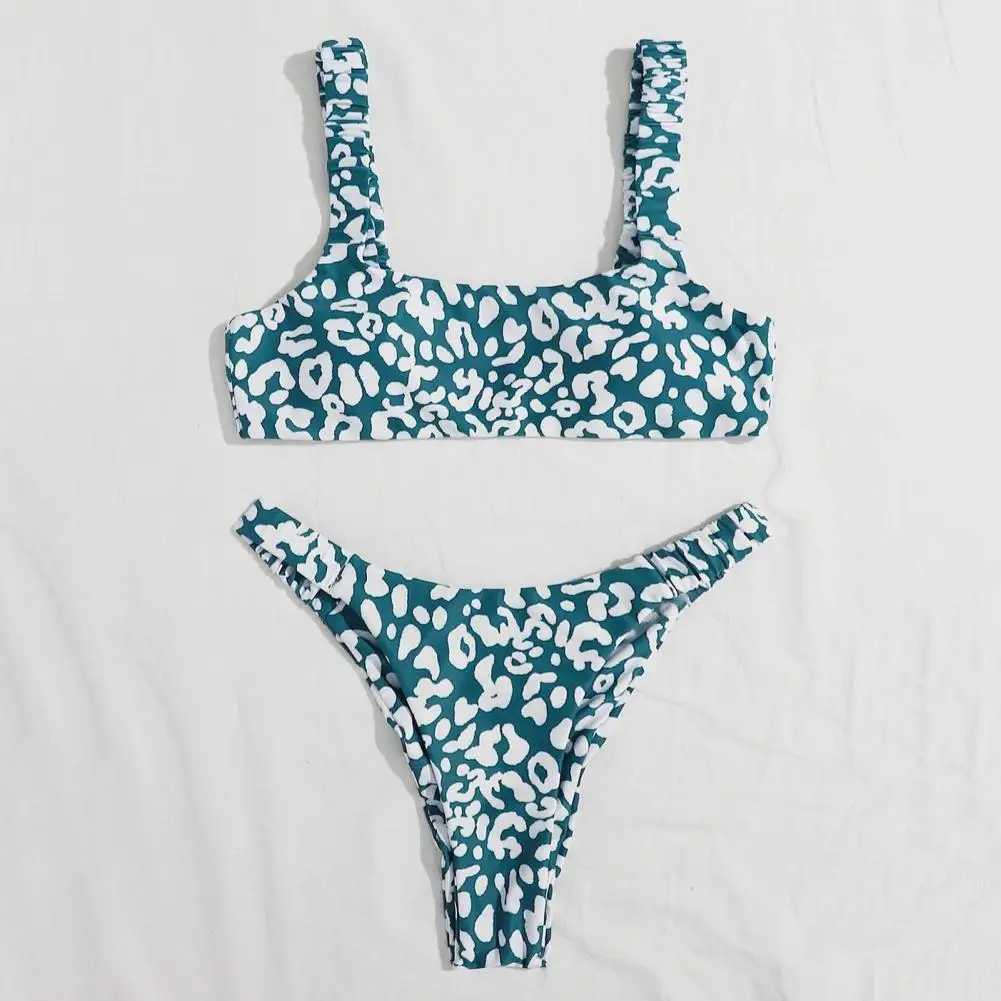 2-piece/set womens leopard print soft quick drying swimsuit set ultra-thin patch summer bikini setW241225