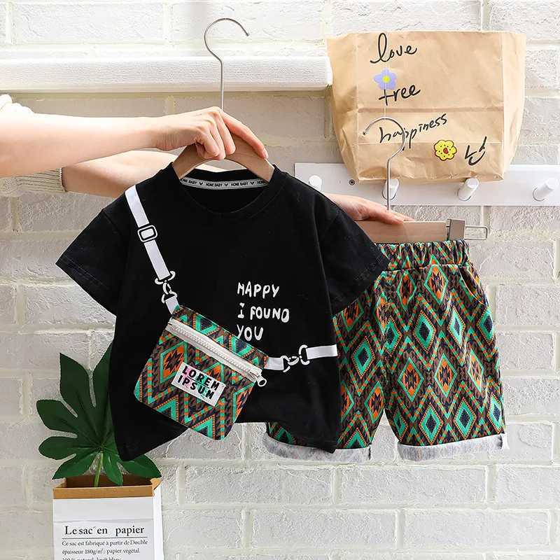 Clothing Sets Summer Baby Boy Clothes Set Kid Girl Letter Print Tshirts and Shorts 2 Pieces Suit Children Fashion Top Bottom Outfits with BagY241225IF