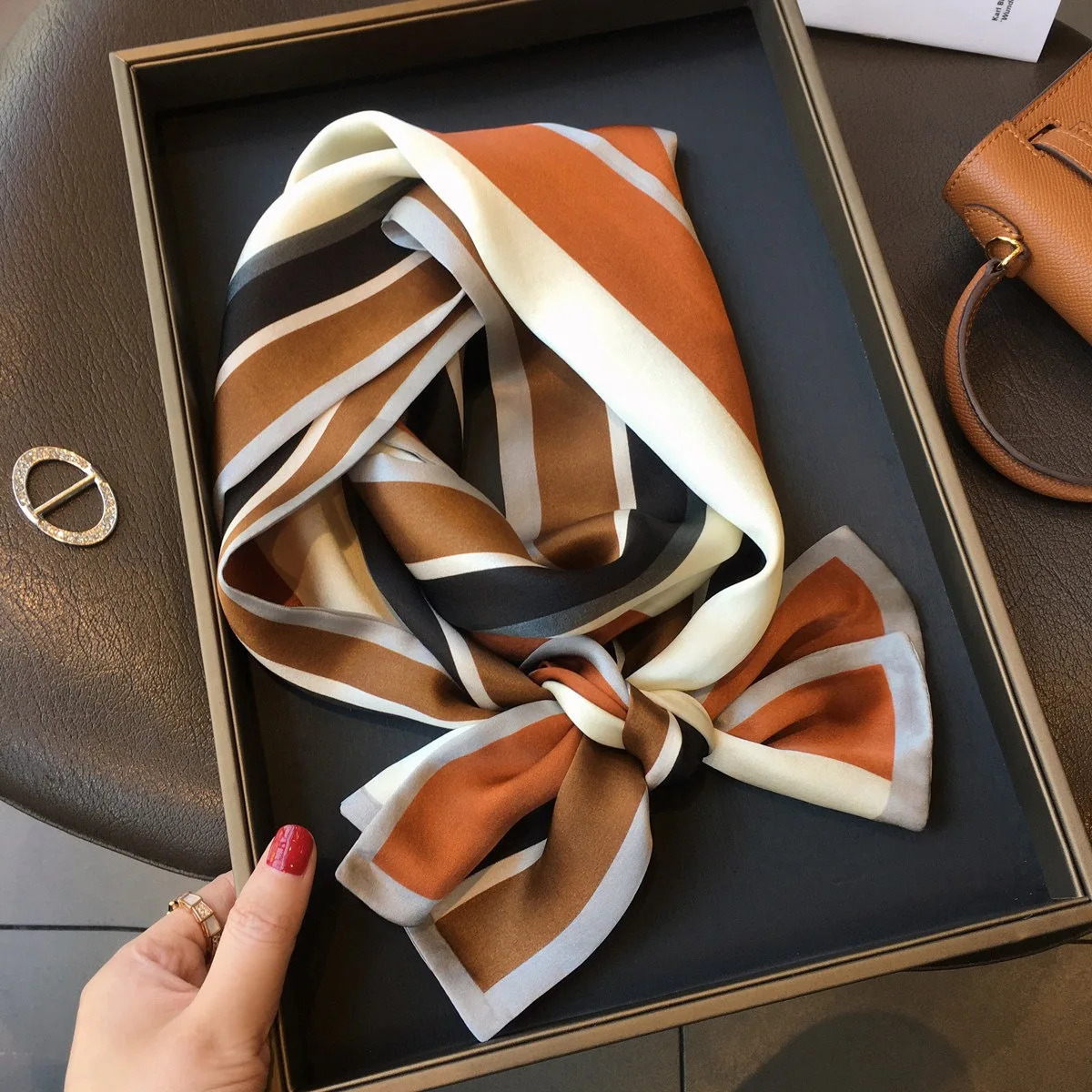 faux Real Silk Scarf Women Print Silk Satin Shawl Wraps Long Pure Silk Ribbon Decoration Hijabs Double-sided Neckerchief Foulard 241225