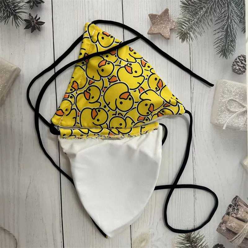 Interesting Little Yellow Duck Printed Bikini Set Womens Swimsuit New Sexy Swimsuit Lace Bikini Underwear Backless Swimsuit BiquiniW241225