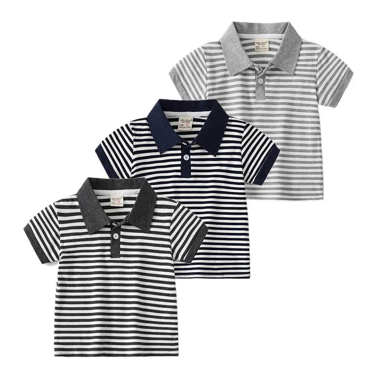 Summer Boys Short Sleeve Casual Breathable Cotton T-shirt Kids Contrast Color Striped Polo Shirt Top 3-8 Years Optional 3 ColorsXJ241225