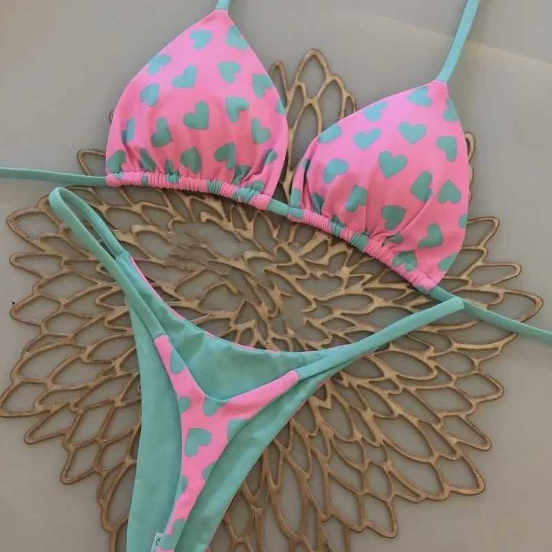Womens printed bikini shoulder strap split swimsuit womens bikini swimsuit summer beach swimsuitW241225