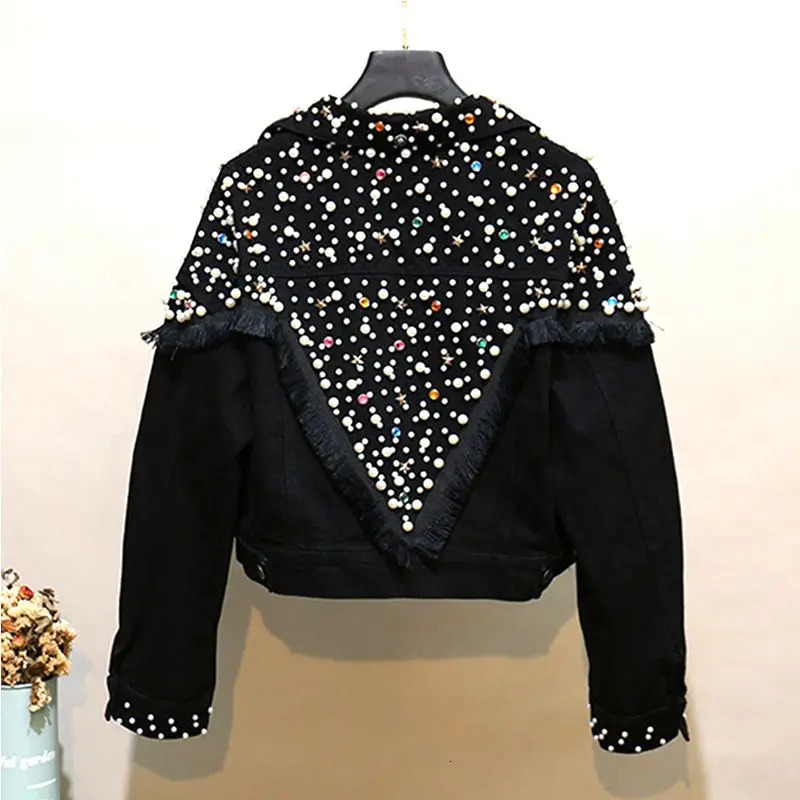 Women Denim Jacket Spring Autumn Beading Tassel Streetwear Casual Denim Jacket High Street Korean Fringe Loose Coat 3XL 241223