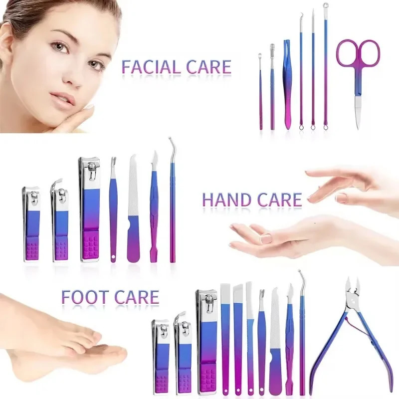 9-18pcs Set Professional Stainless Steel Manicure Pedicure Kit Precision Nail Care with Travel Case with Nail Clipper Scissor 241225