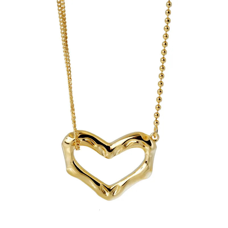 925 silver heart-shaped necklace Korean version gold-plated round bead chain womens niche jewelry 241225