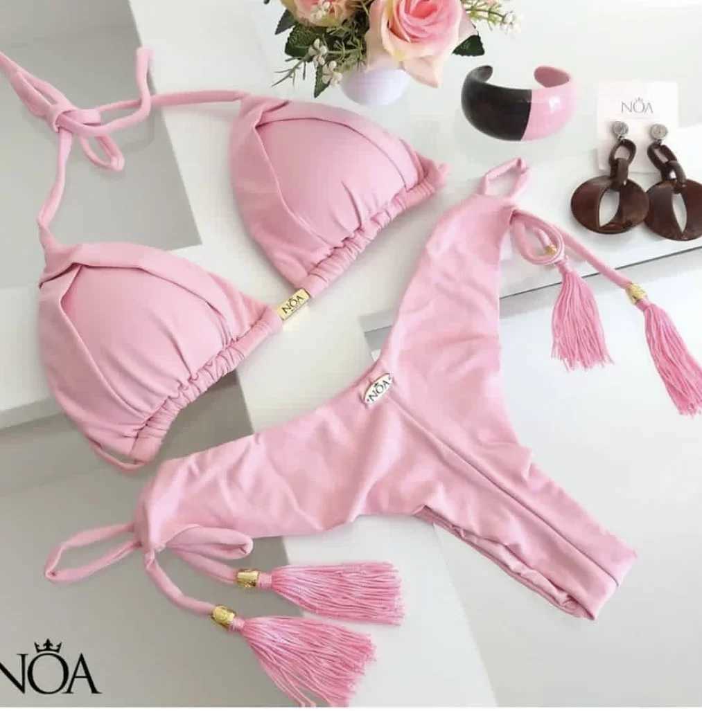 2024 sexy womens bikini Brazilian triangle bikini push up swimsuit metal chain beach bikiniW241225