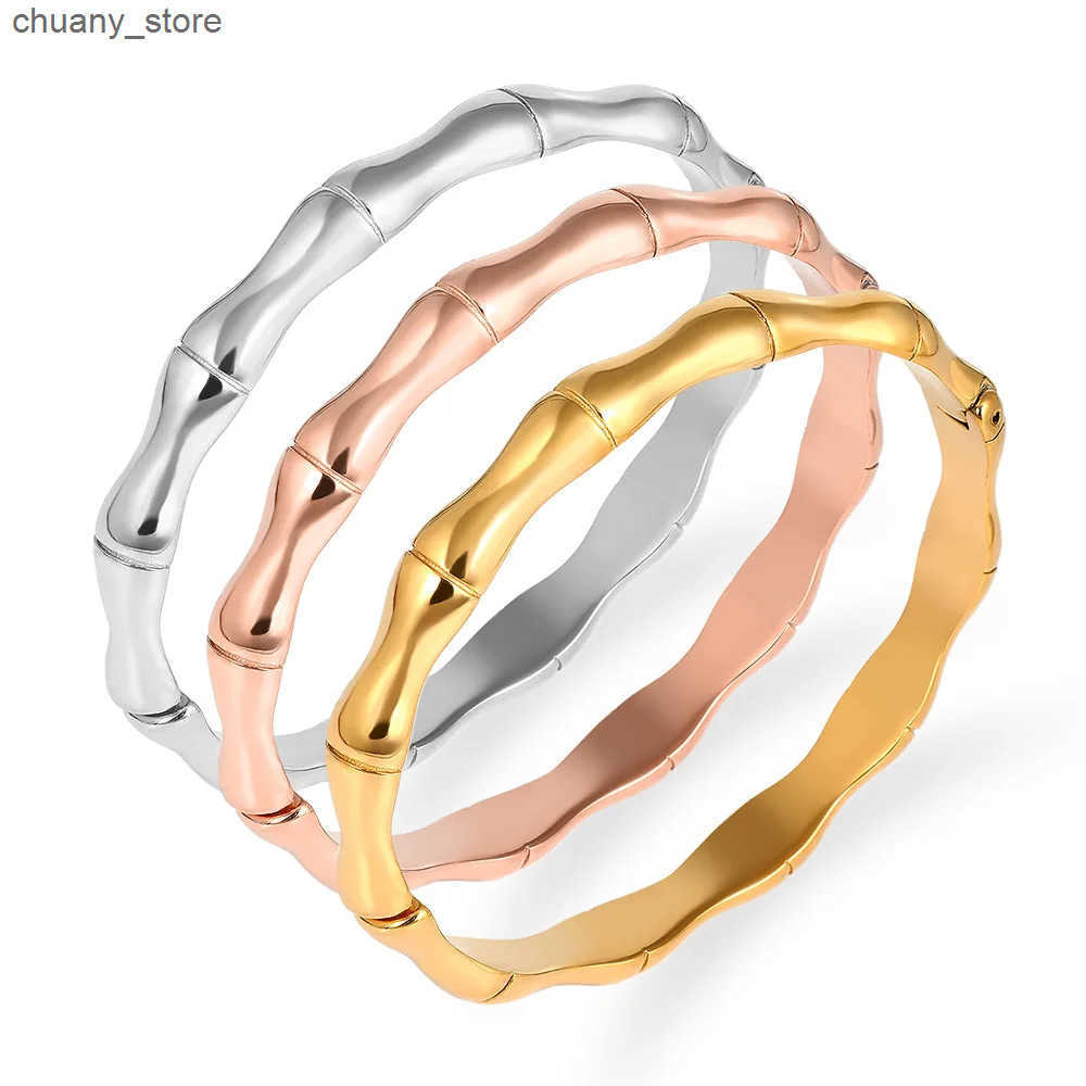 Chain Stylish Skeleton Bangle Gold-Plated Bamboo Bead Enamel Color s for Women Stainless Steel Punk Style Jewelry Party Gift L240910