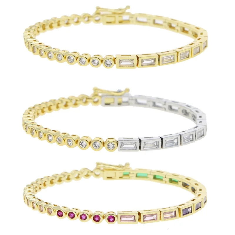 Promotion Iced Out Bling Women Girl Jewelry Geometric Rectangle Round 5A Cubic Zirconia Colorful CZ Tennis Chain Bracelet Bangle 241225