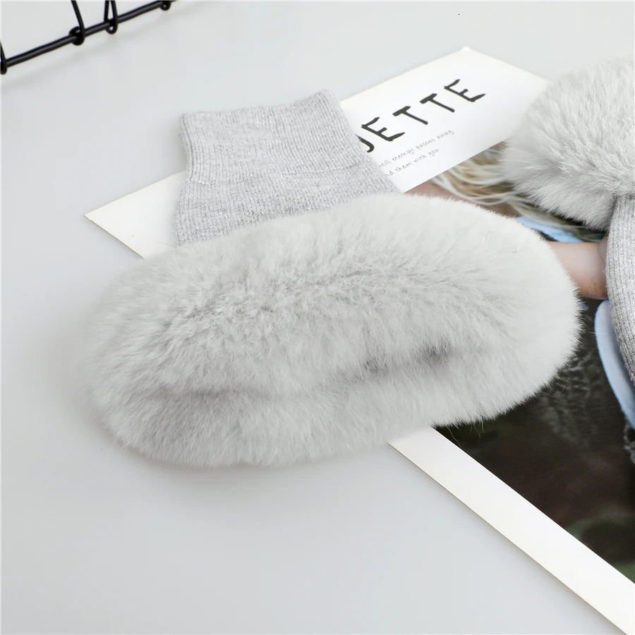 Winter Fashion Womens Wool Knitted Real Rex Rabbit Fur Fingerless Gloves Cuffs Girls Warm Mittens Wrist Warmer Elastic Fluffy 241225