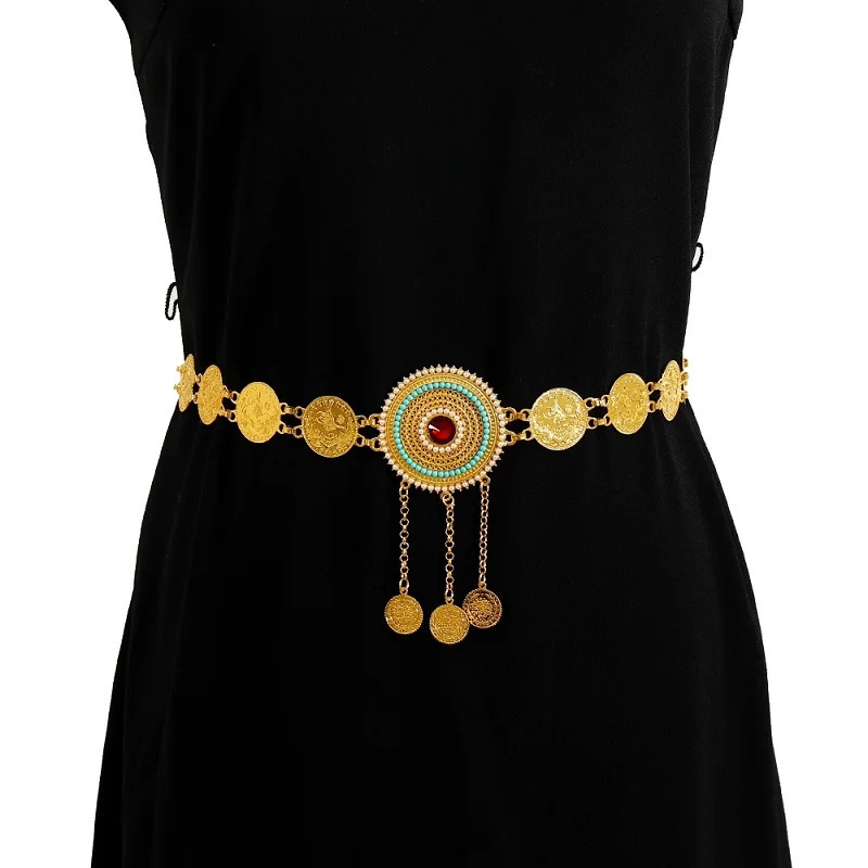 Round Metal Coin Waist Chain For Women Rhinestone Crystal Waistband Belly Chain Body Jewelry Clothing Accessories 241225
