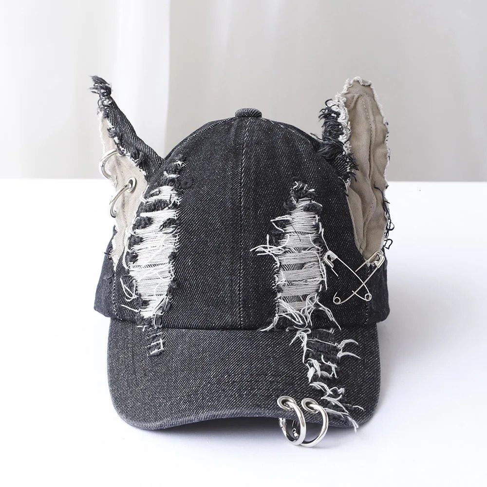 y2k Girl Graffiti Jeans Rabbit Ears Cowboy Baseball Hat Wash Graffiti Hip Hop Cap Women Men Party Team Baseball Cap 241225