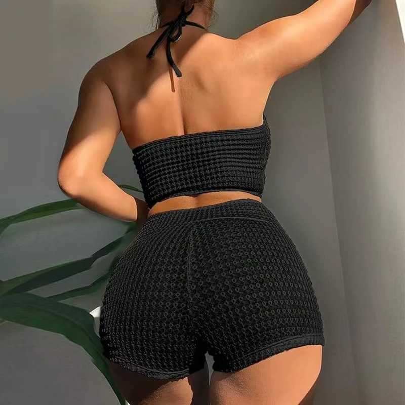 Sexy high waisted bikini 2025 womens high neck swimsuit womens swimsuit solid swimsuit summer swimsuitW241225