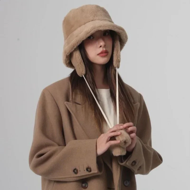 Bomber winter warm bucket hat womens golf hiking fur cotton fabric earmuffs 241223CJ