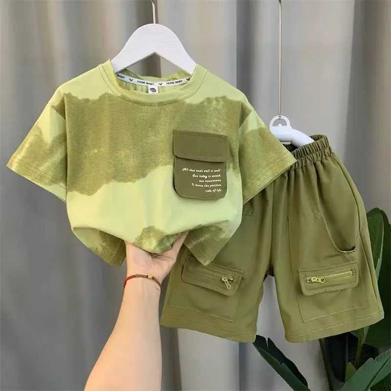 Clothing Sets Summer Children Boys Clothes Set Cotton Short Sleeve Tie Dye T-shirts and Shorts 2pcs Suit Teenage Fashion Top Bottom OutfitsY241225PAFV