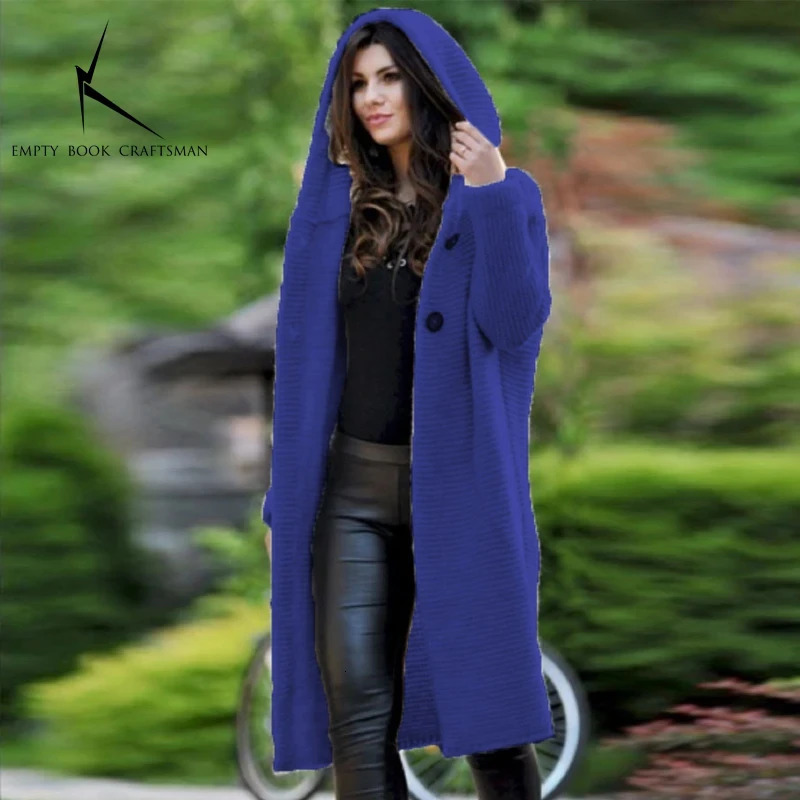 2024 Womens Medium To Long Length Sweater Hooded Cardigan Knitted 241225