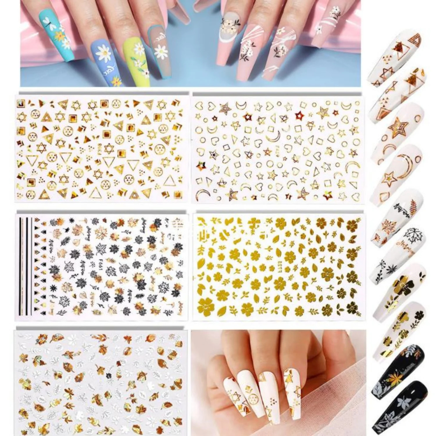 3D Laser Nail Art Stickers Nail Art Decoration Flowers Stars Love Decals Stickers Supplies Accessories 241225