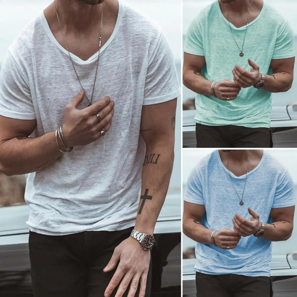 Chic Summer Tshirt Quick Dry Tops Basic Breathable Short Sleeves Round Neck Men 241223