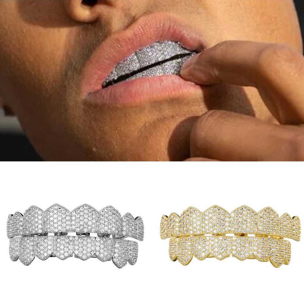 Hip Hop Teeth Grillz d Out Micro Pave Cubic Zircon Top Bottom Charm Grills Set For Men Women Jewelry Box PackingXJ241225
