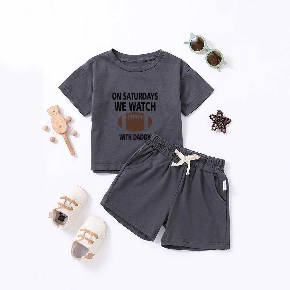 Clothing Sets Summer Kids Alphabet Rugby Printed Set Kids Sports Style T Shirt and Shorts Boys and Girls Clothing Set 0-6Y Kids ClothesY241225YTUH