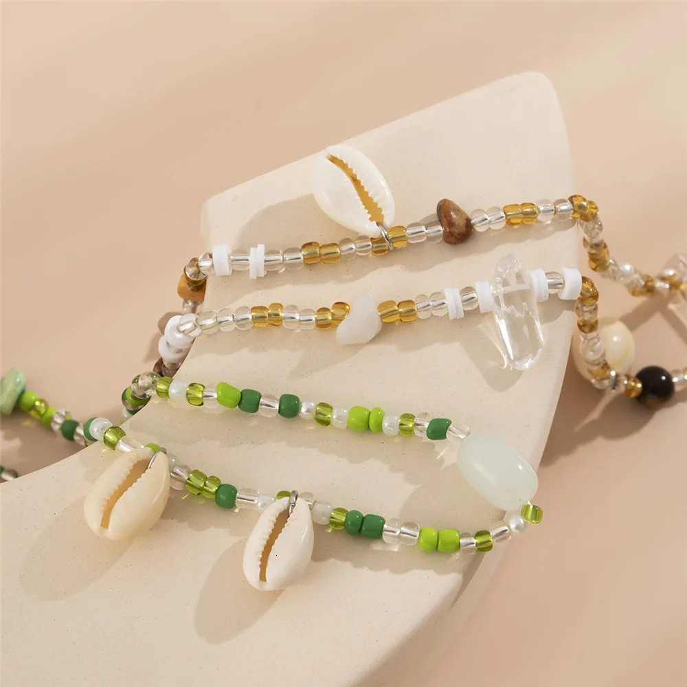 2Pcs/Set Bohemian Beaded Waist Chain Creative Shell Natural stone Pendant Belly Chain for Female Egirl Beach Bikini Jewelry 241225